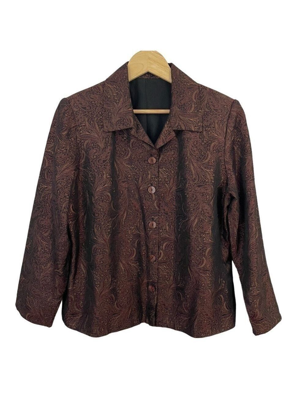 Vintage D’Allaird Sparkly Paisley Blazer Womens 14 Brown Maroon Suit Jacket